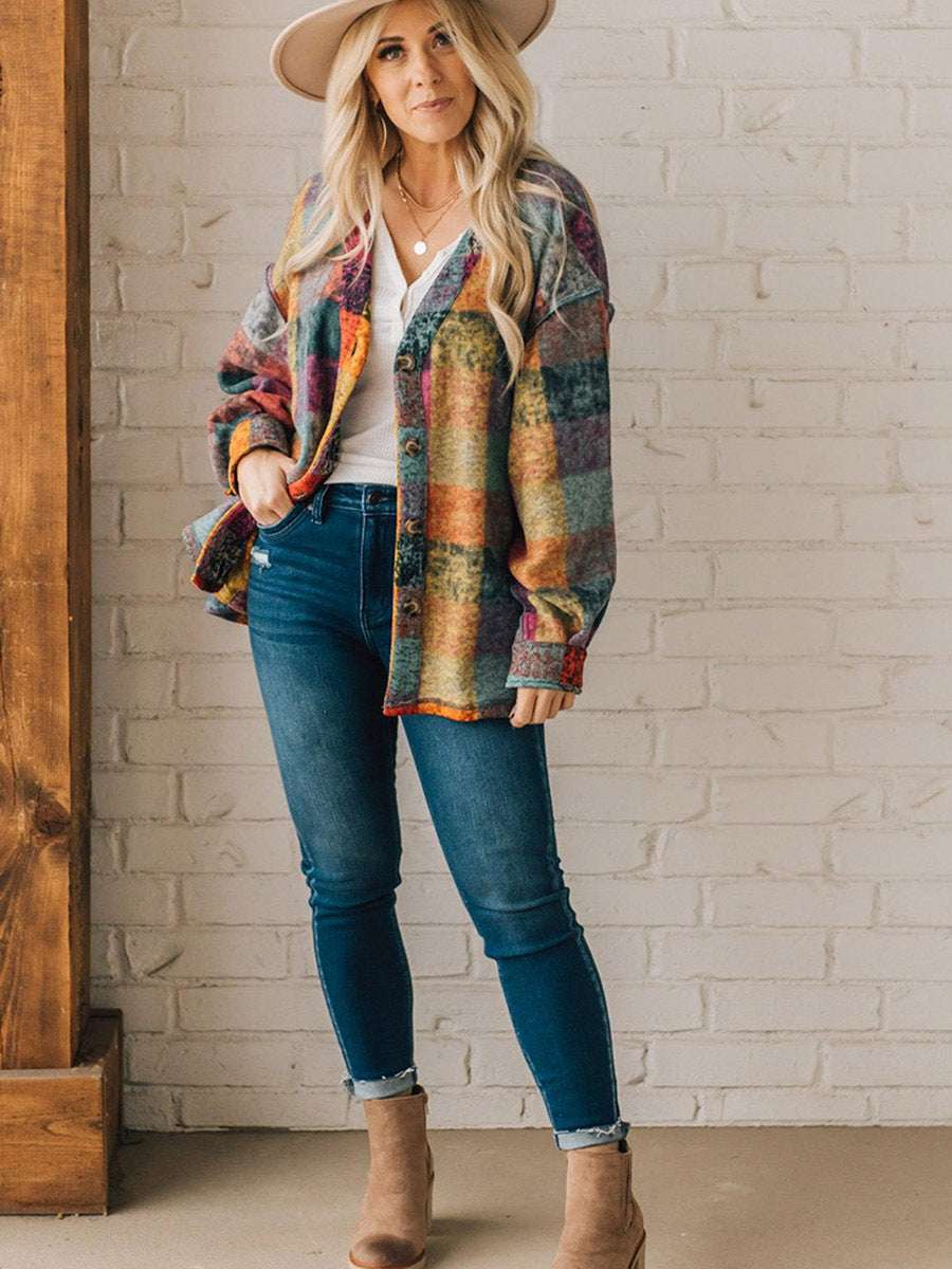 Female Multicolor Plaid Loose Jacket