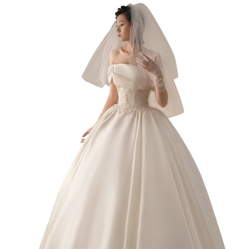 Off-shoulder Retro Satin Trailing Wedding Dress