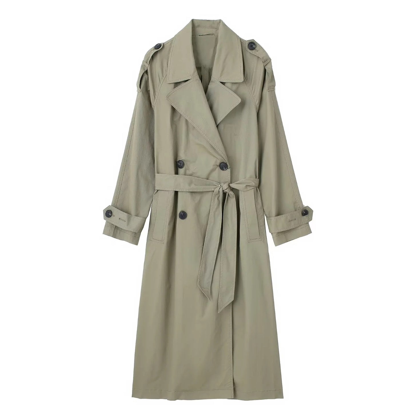 With Belt Lapel Double Breasted Trench Coat