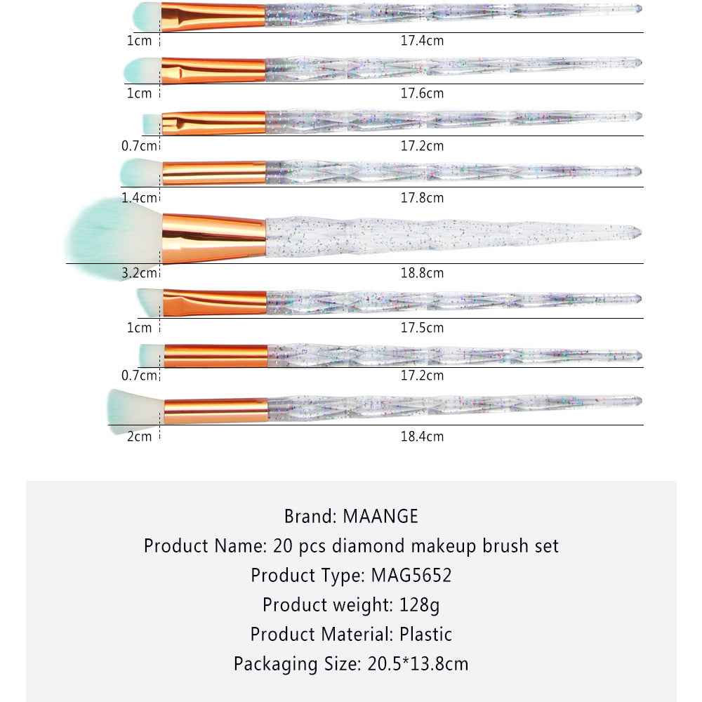 Diamond Makeup Brush Set (20 Pcs)