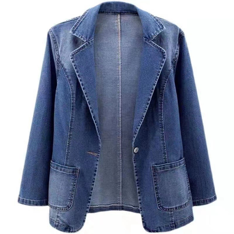 Women Slim One Button Denim Jacket