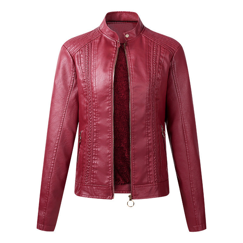 Long Sleeve Ladies Leather Jacket Pu Leather Women Short