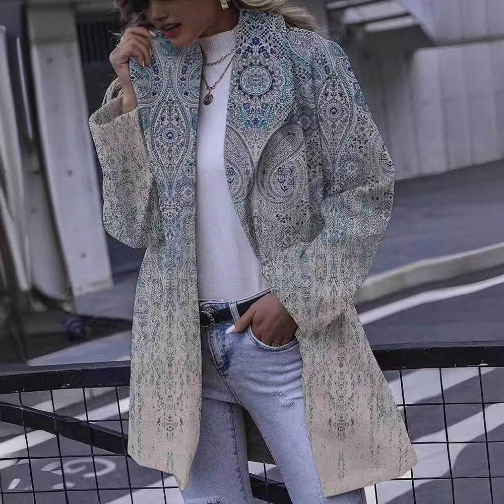 Autumn And Winter New Women's 3D Printed Ethnic Style Long Sleeve Top