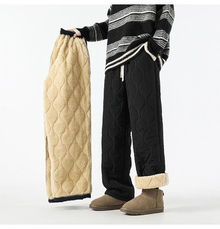 Retro Rhombus Thickened Cotton Pants Men And Women Warm Straight-leg Pants