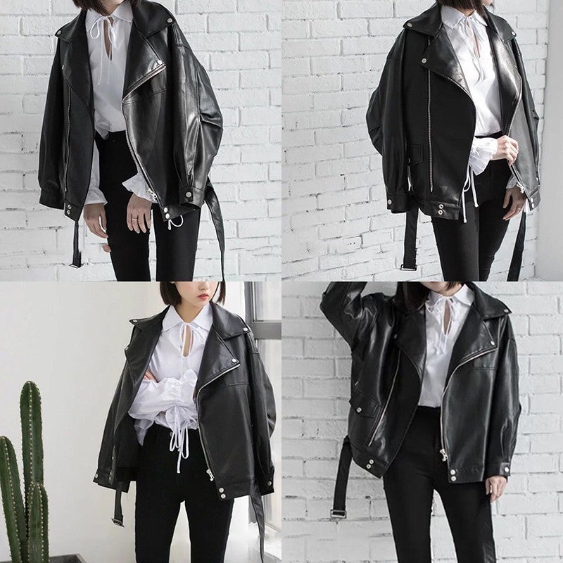 Long-sleeved leather coat