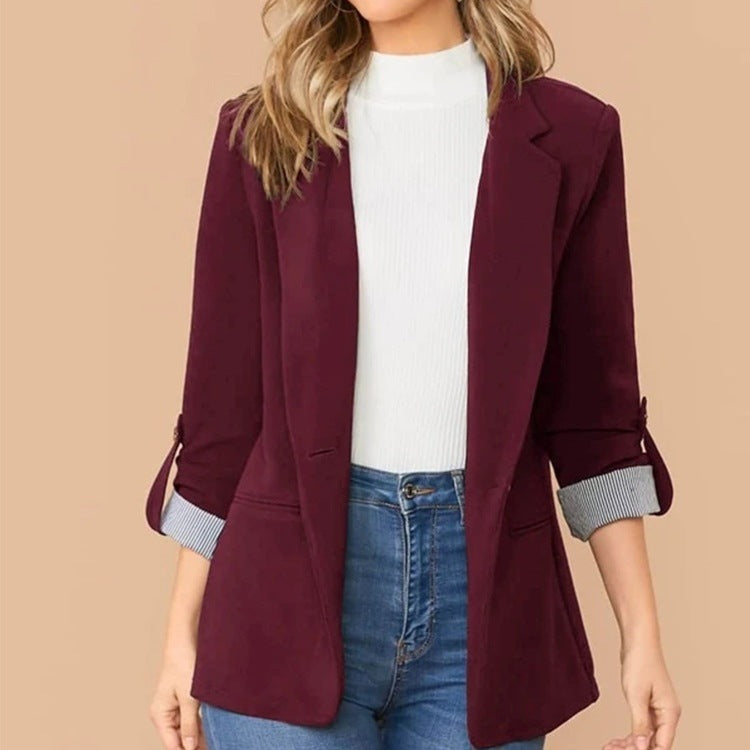 Fashion Patchwork Lapel Slim Fit Ladies Cardigan