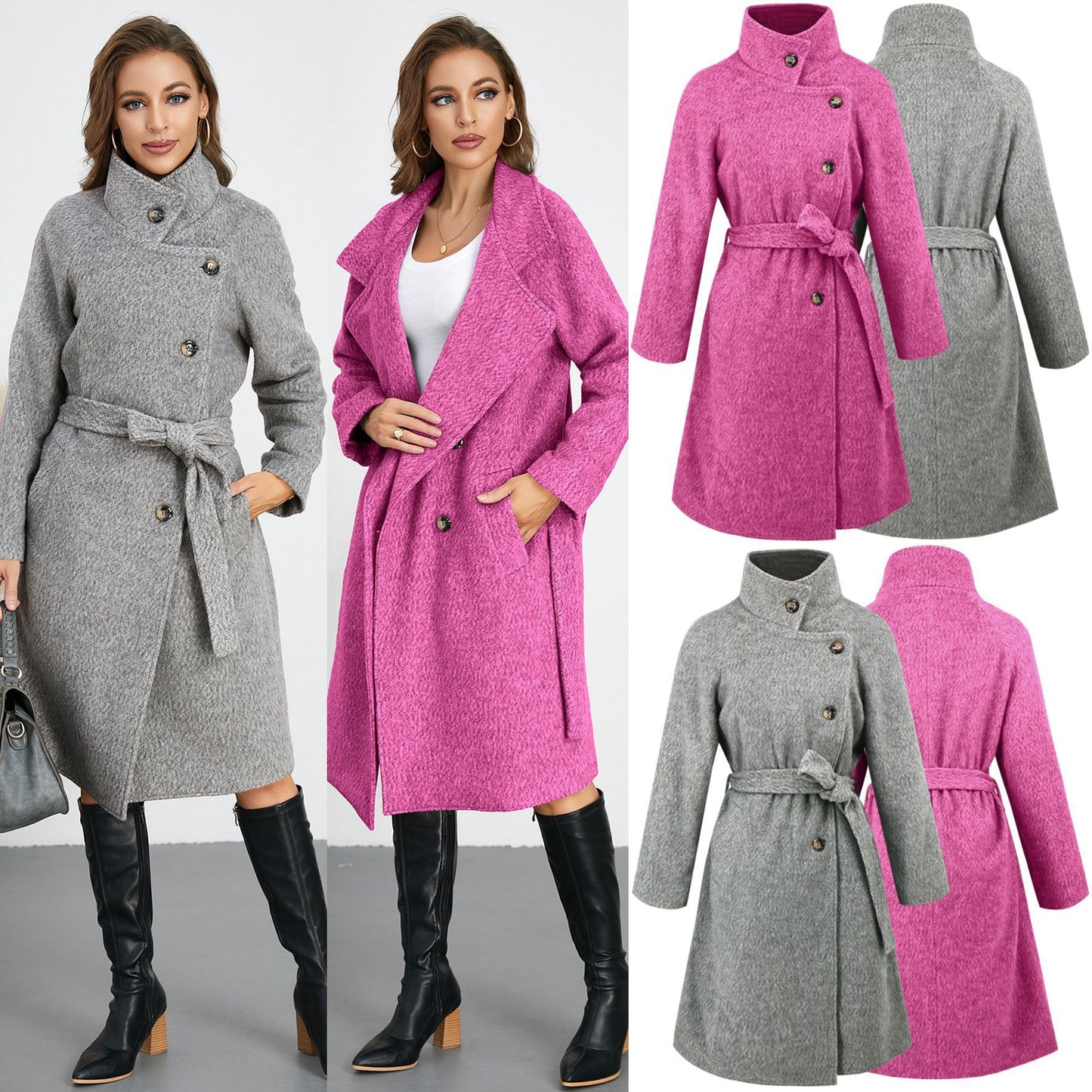 Solid Color Woolen Coat Warm Thickened