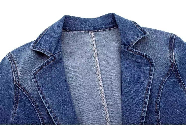 Women Slim One Button Denim Jacket