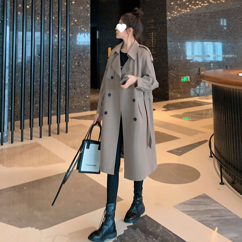 Trench Coat Thin Women's Mid-length Spring Figure Flattering Jacket Top Loose Overcoat Coat