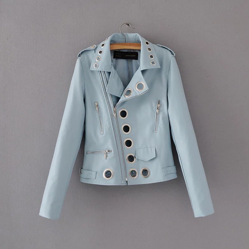 Ladies Fashion Hollow Pu Leather Jacket