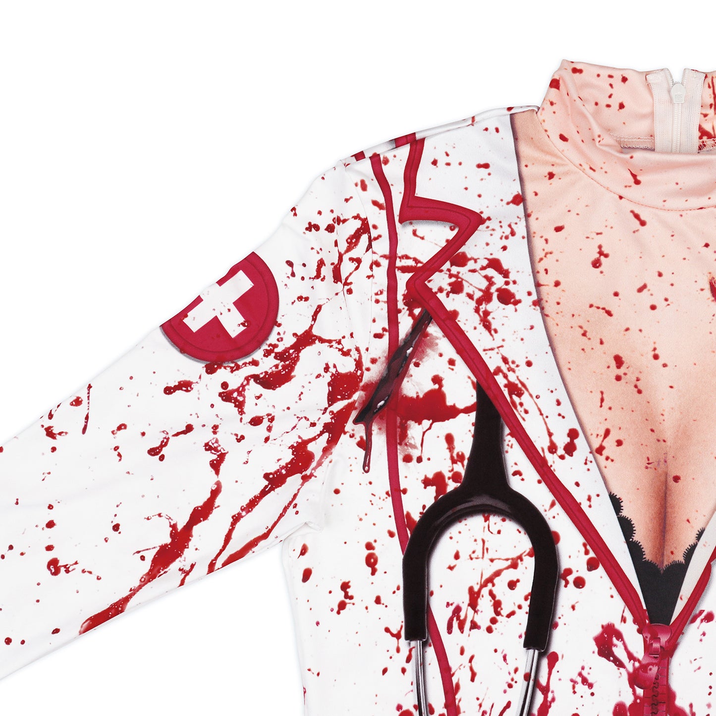 European And American Halloween Nurse Zombie Round Neck Slim Long Sleeve Dress