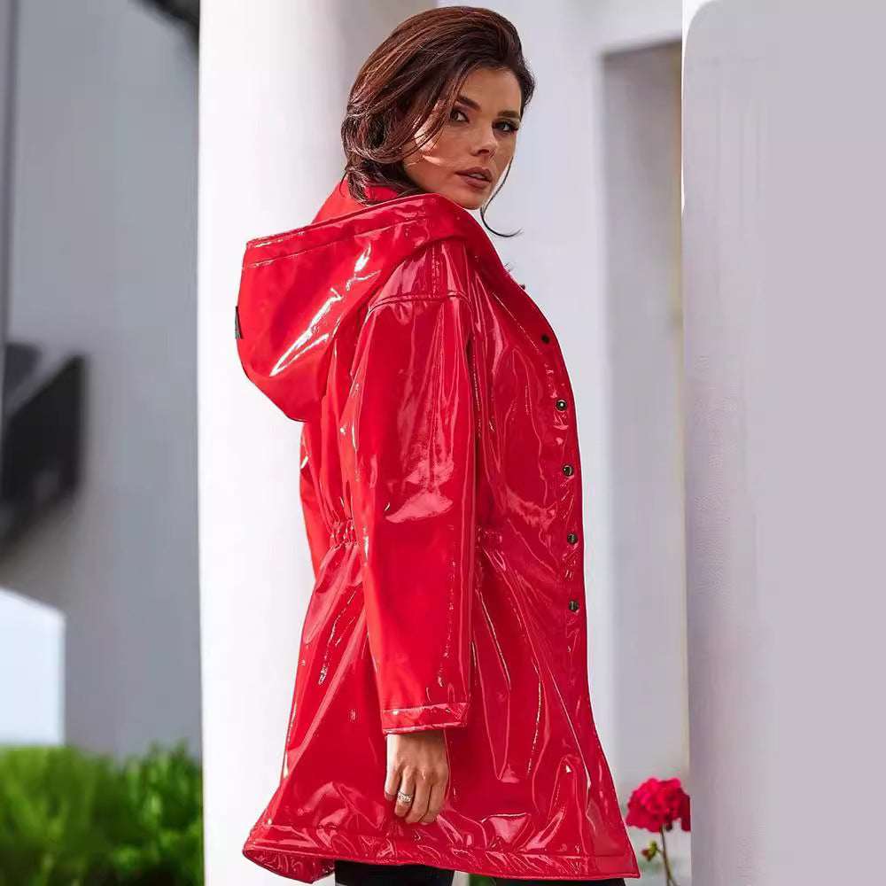 Mid-length To Long Bright Leather Trench Coat