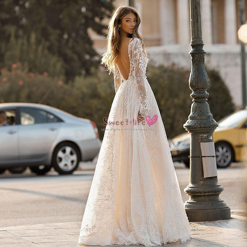 Wedding Dress Lace Long Sleeve Dinner Party Gown