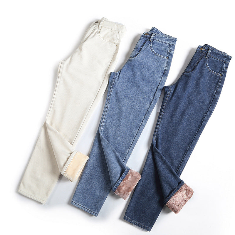 Jeans in pile Pantaloni larghi a gamba dritta da donna