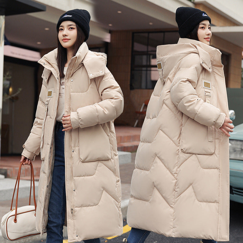 Women Detachable Hat Mid-length Thickened Coat