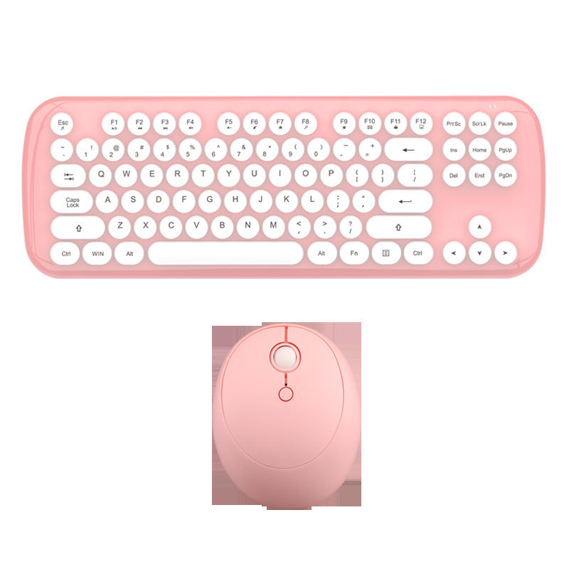 Wireless Keyboard And Mouse Set Girls Color Retro