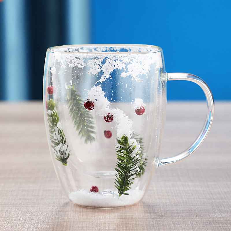 Christmas High Borosilicate Heat-resistant Double Layer Glass Cup