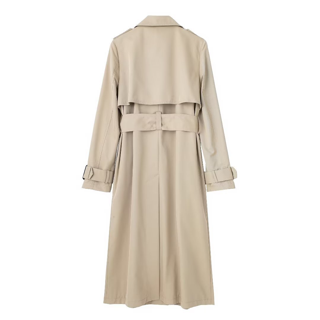 European, American And French Style Double Row Ornament Belt Trench Coat