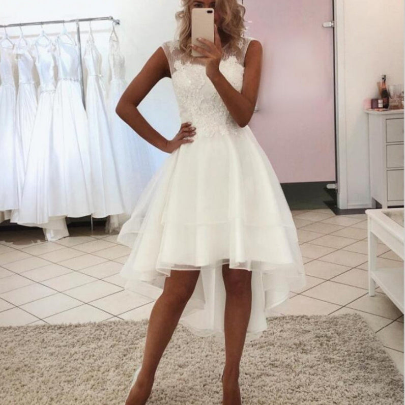 New Style Wedding Dress Short Front And Long Lace Simple Short