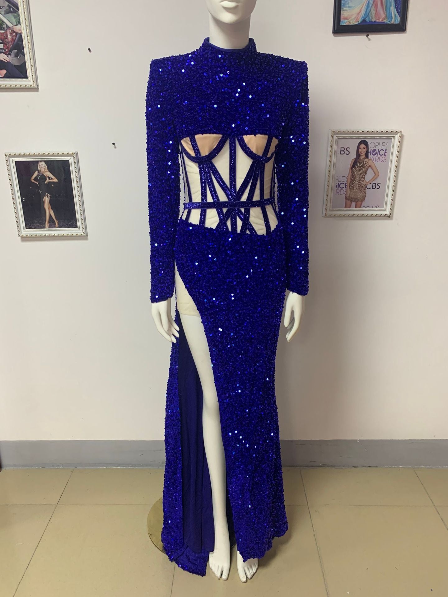 Blue Siren Ji Sequin See-through Dress With High Slit