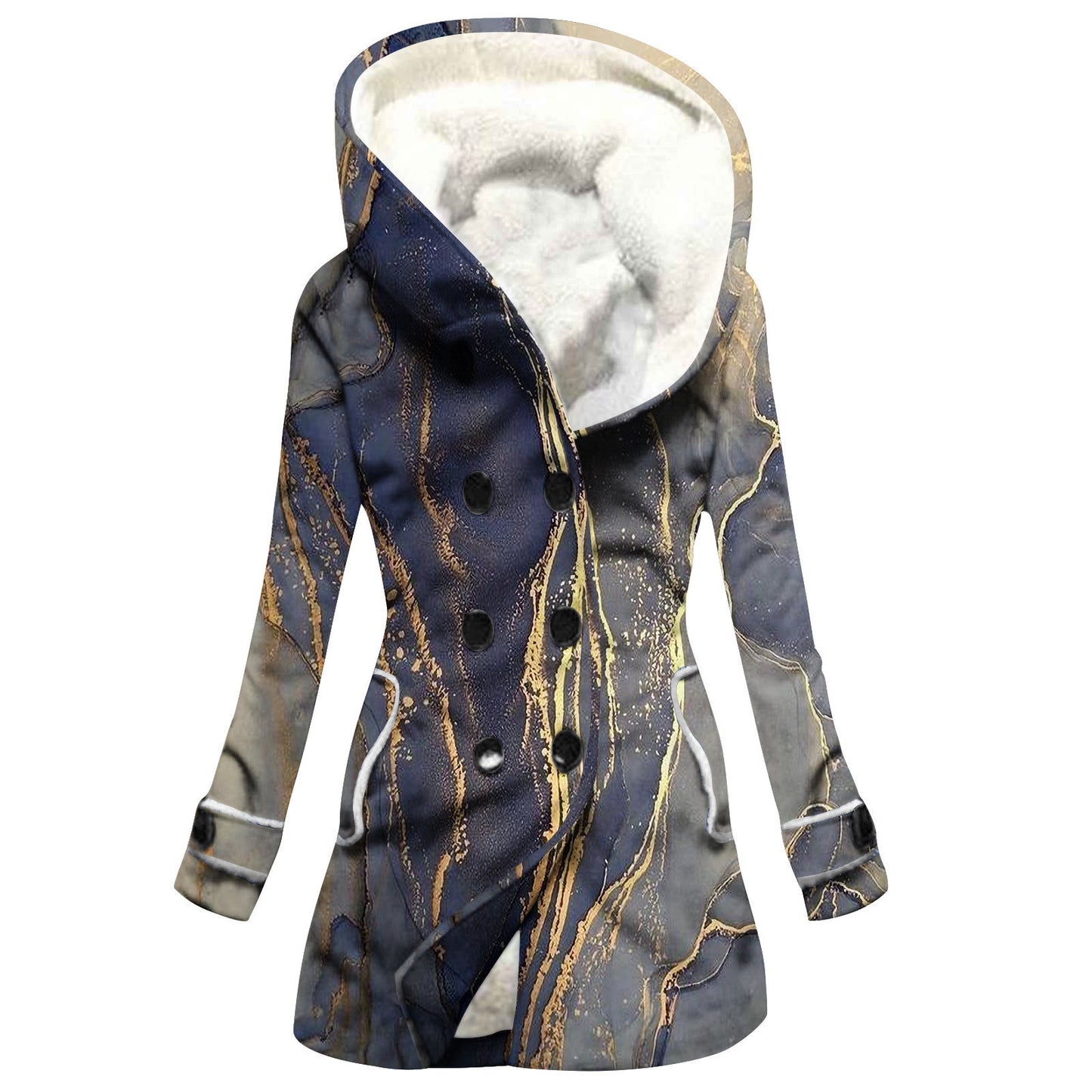 Women's Windbreaker Winter Thickened Imitation Lamb Stitching Floral Hooded