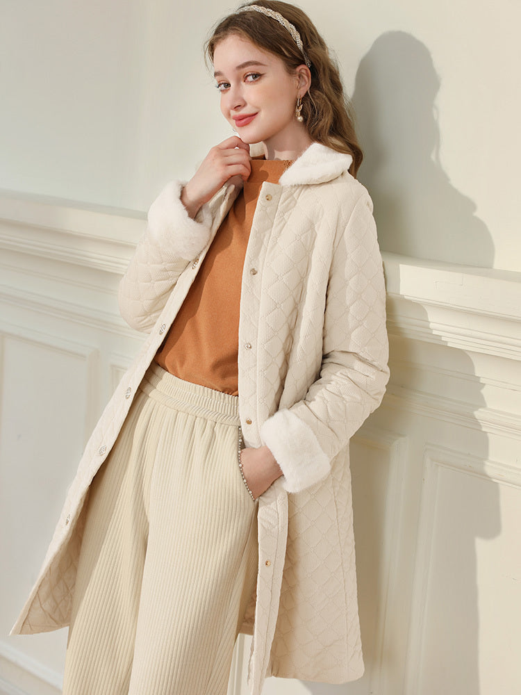 Women Mink-like Collar Rhombus Cotton-padded Winter Coat