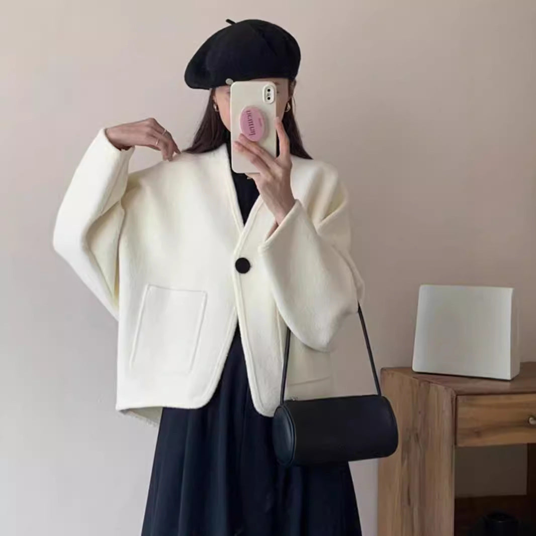 Korean Round Neck Woolen Coat