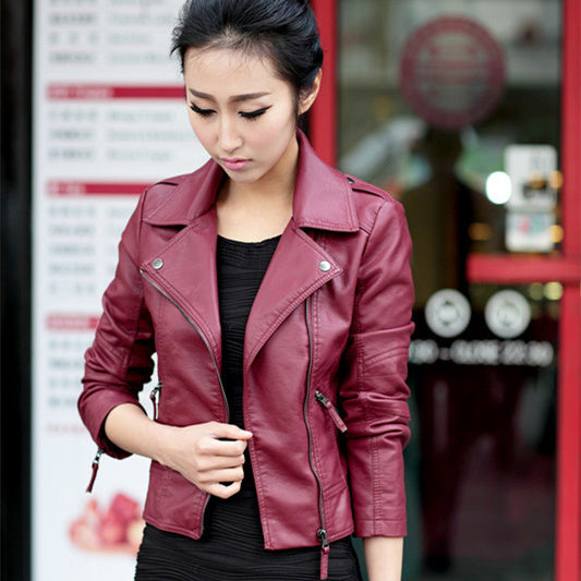 Women's PU Leather Jacket Women's Short Slim Small Coat