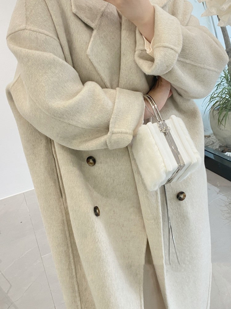 Women Velvet Double-sided Wool Almond Coat