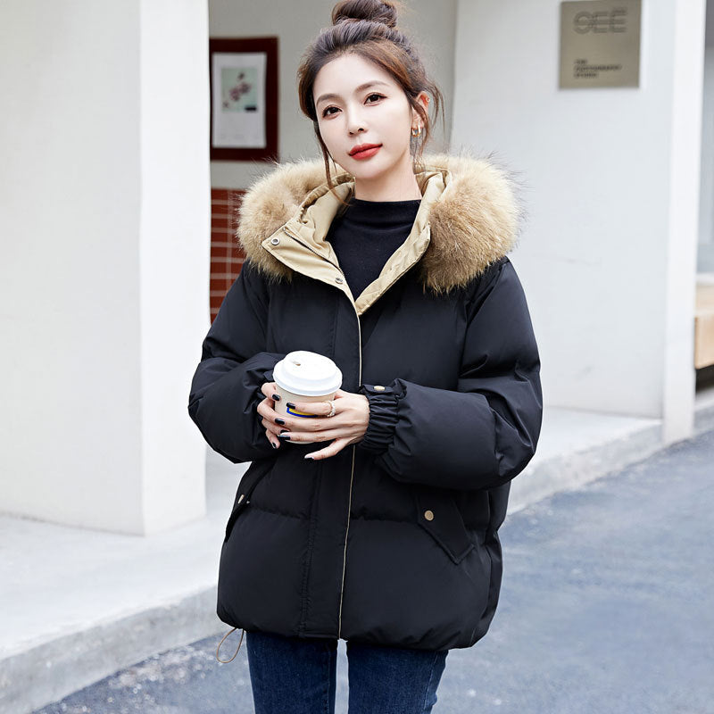 Women's Winter Korean Style Loose Mid-length Small Student Thickened White Duck Down Coat