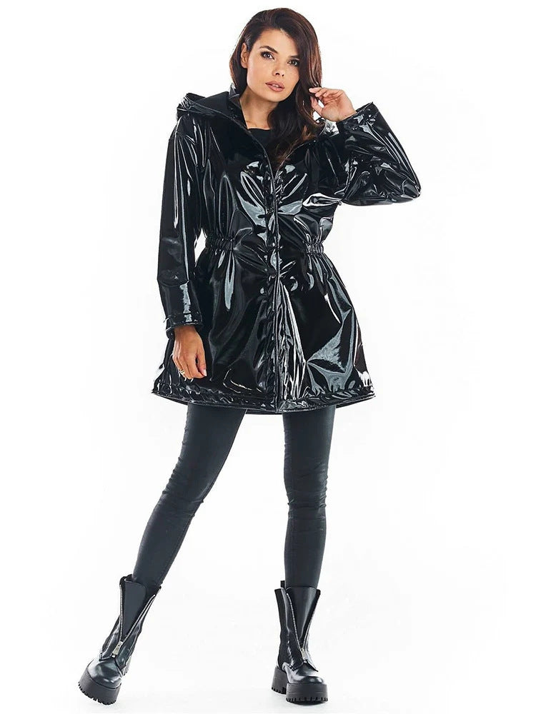 Mid-length To Long Bright Leather Trench Coat