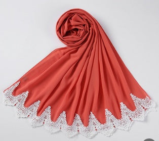 New Pearl Chiffon Scarf Malaysia Fashion Stitching Lace Scarf