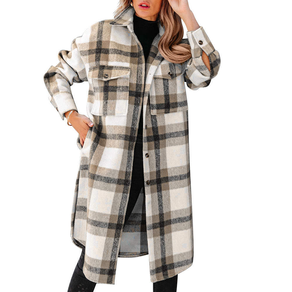 Women's Plaid Button Flannel Long Coat