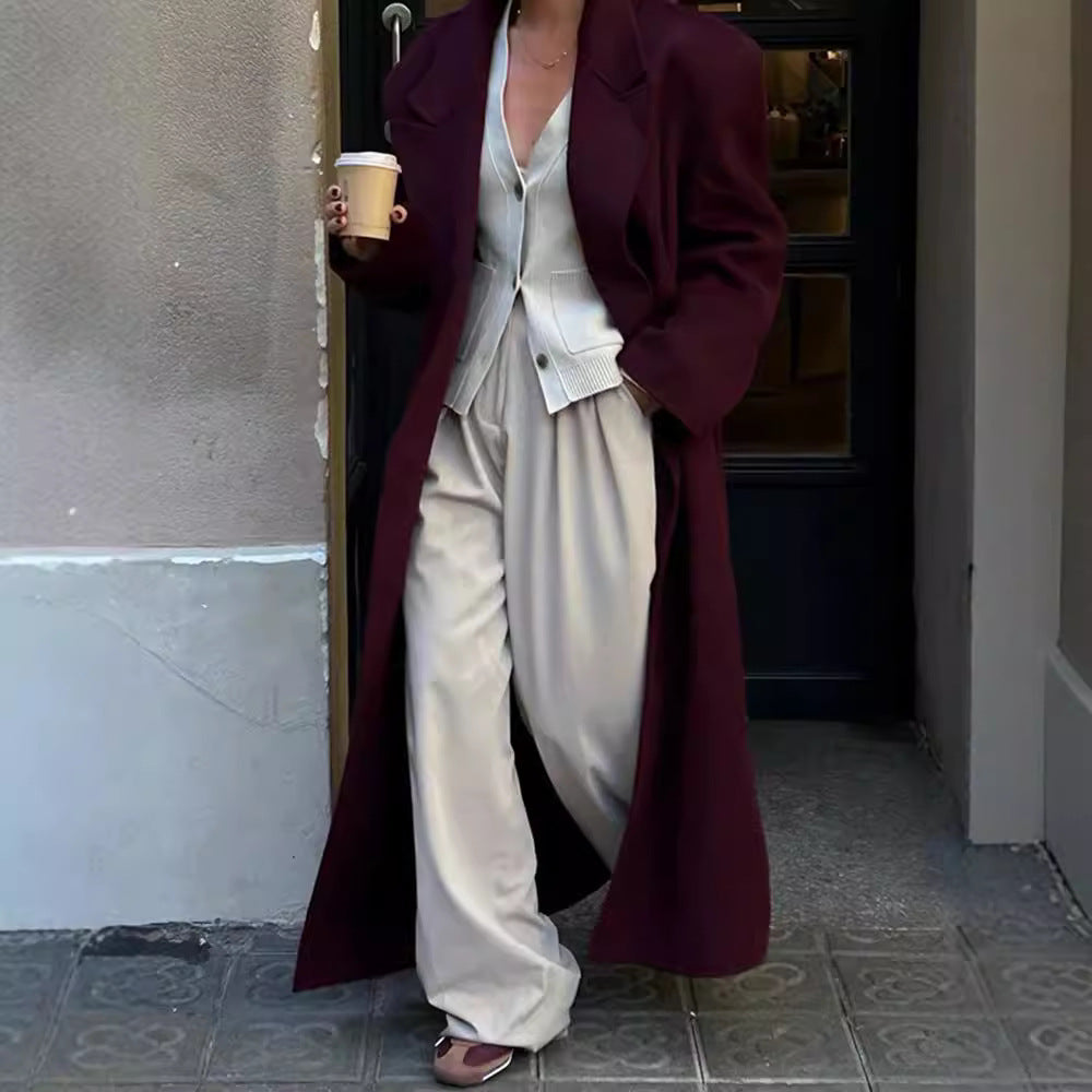 Wine Red Long Lapel Blazer