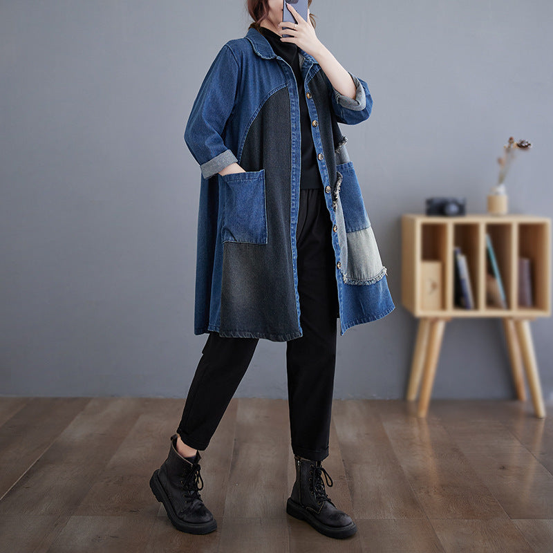 Autumn Japanese New Retro Wash Plus Size Denim Coat