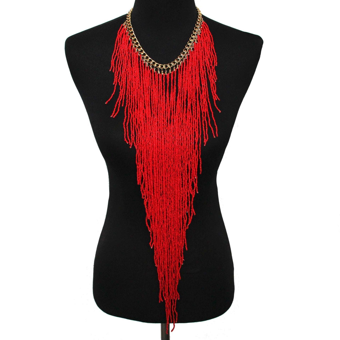 Ethnic Style Long Rice Bead Tassel Necklace Bohemia Exaggerated Performance Necklace Earring Set