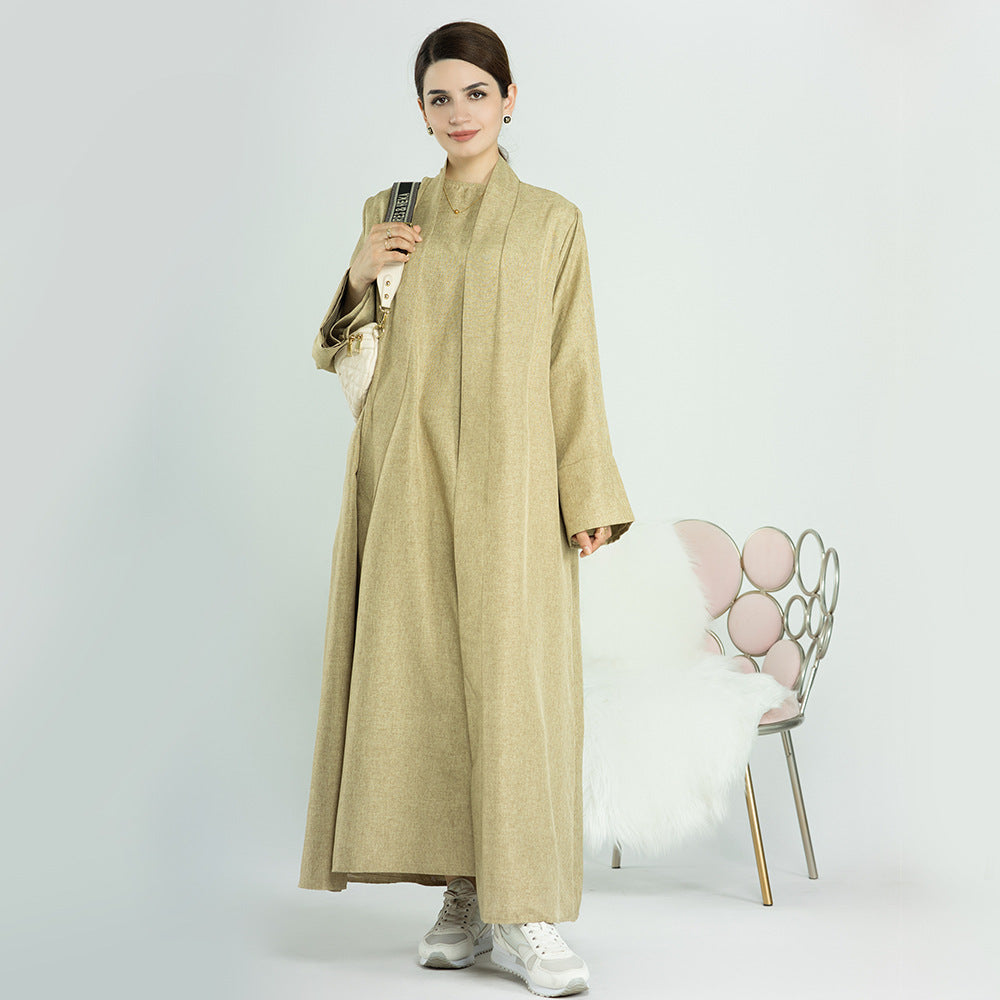 Casual Solid Color Cardigan Robe Suit