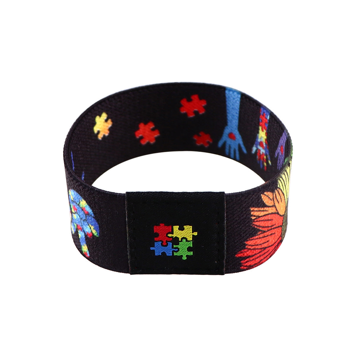 Colorful Puzzle Elastic Wrist Strap Care Autism Sports Elastic Cartoon Bracelet Washable Elastic