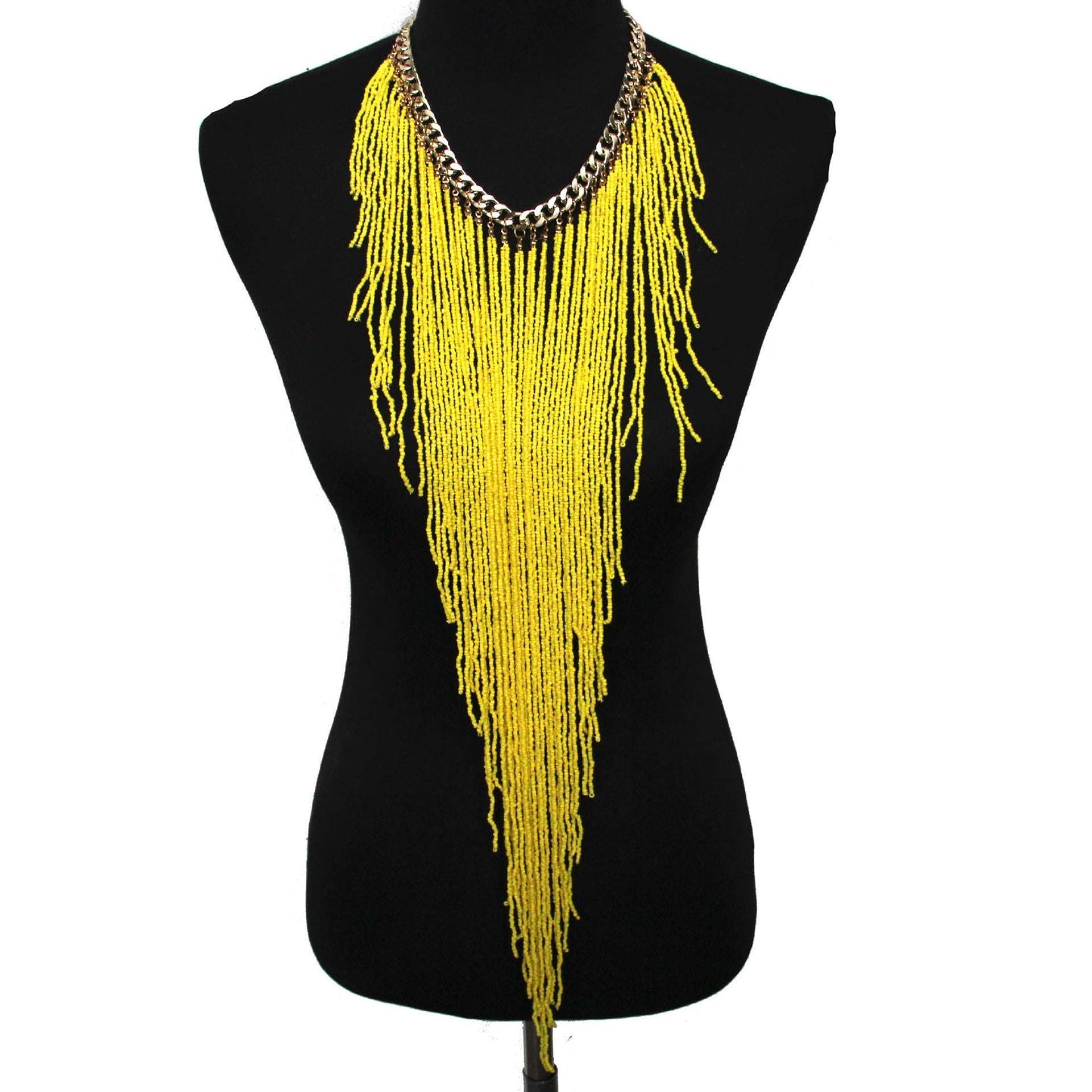 Ethnic Style Long Rice Bead Tassel Necklace Bohemia Exaggerated Performance Necklace Earring Set