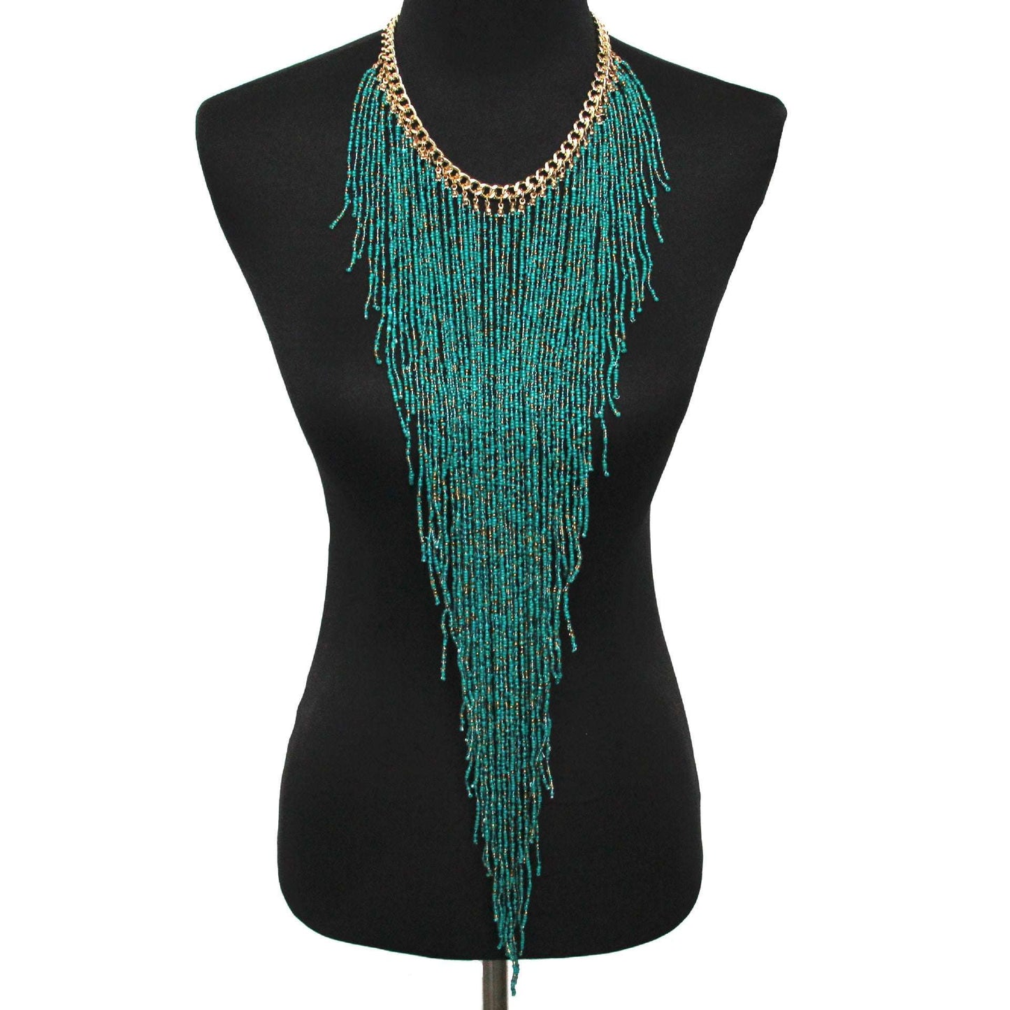 Ethnic Style Long Rice Bead Tassel Necklace Bohemia Exaggerated Performance Necklace Earring Set