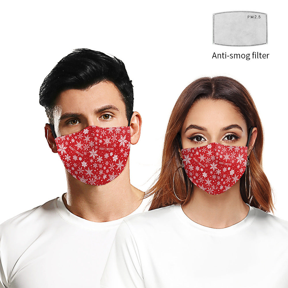 Snowflake Christmas Red Digital Printing Double-layer Dust Mask