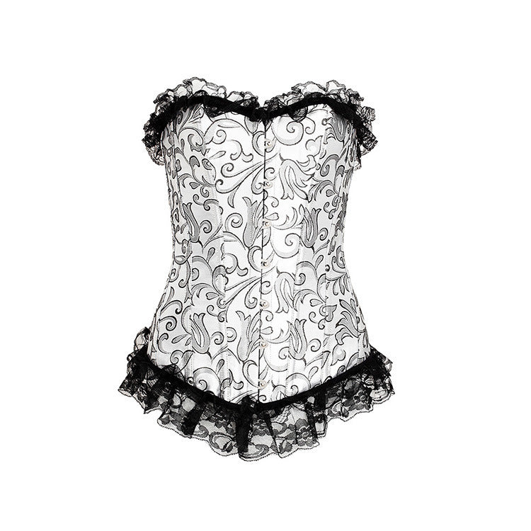 Sexy Black Lace Silver Embroidered Bouquet Bodice