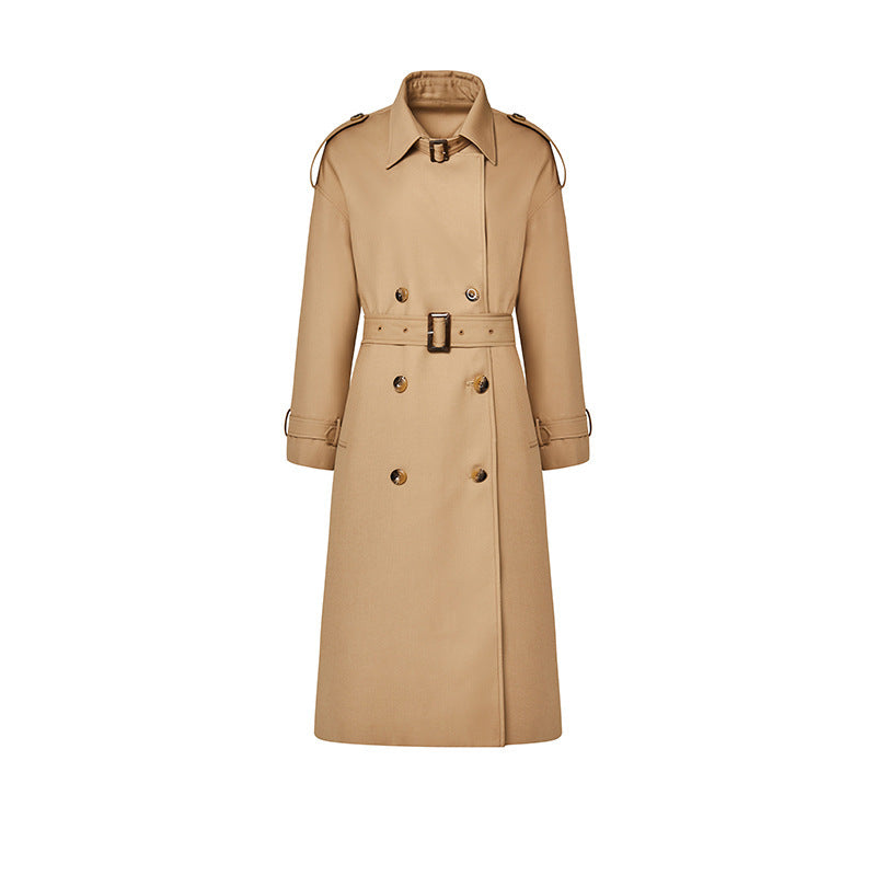 Autumn New Women's Stand Collar Adjustable Collar Loop Double Breasted Profile Lengthened Trench Coat