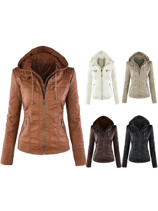 Long-sleeved women's leather jacket