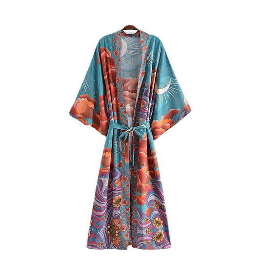 Womens Ladies Green Kimono Robe Gown Cover