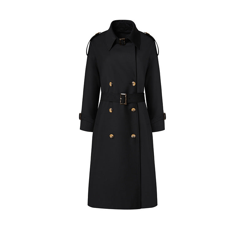 Autumn New Women's Stand Collar Adjustable Collar Loop Double Breasted Profile Lengthened Trench Coat