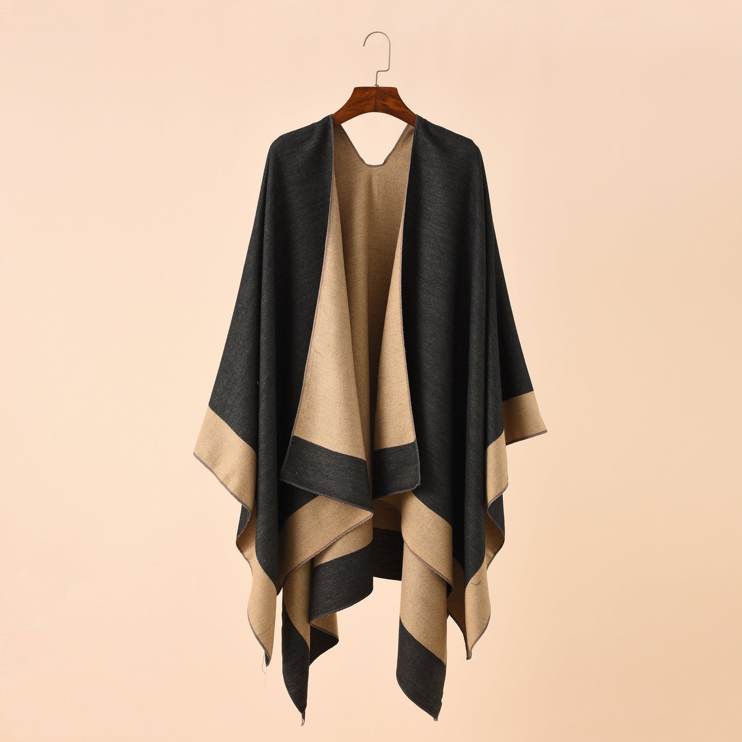 Double-sided Color Matching Plaid Cashmere-like Shawl Outer Match Cape Coat