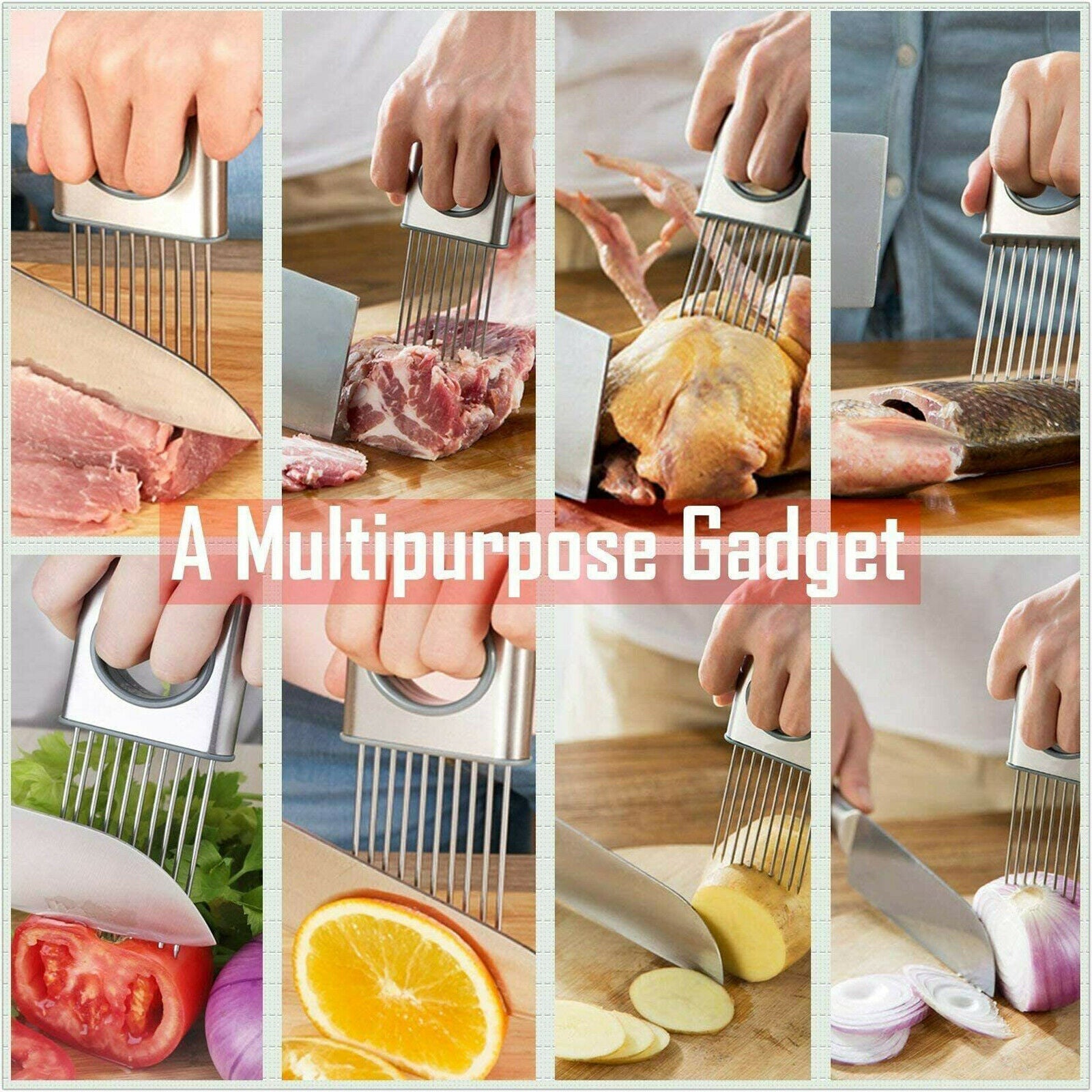 Stainless Steel Onion Holder Slicer - Vegetable Cutter Gadget - Mallora Shop