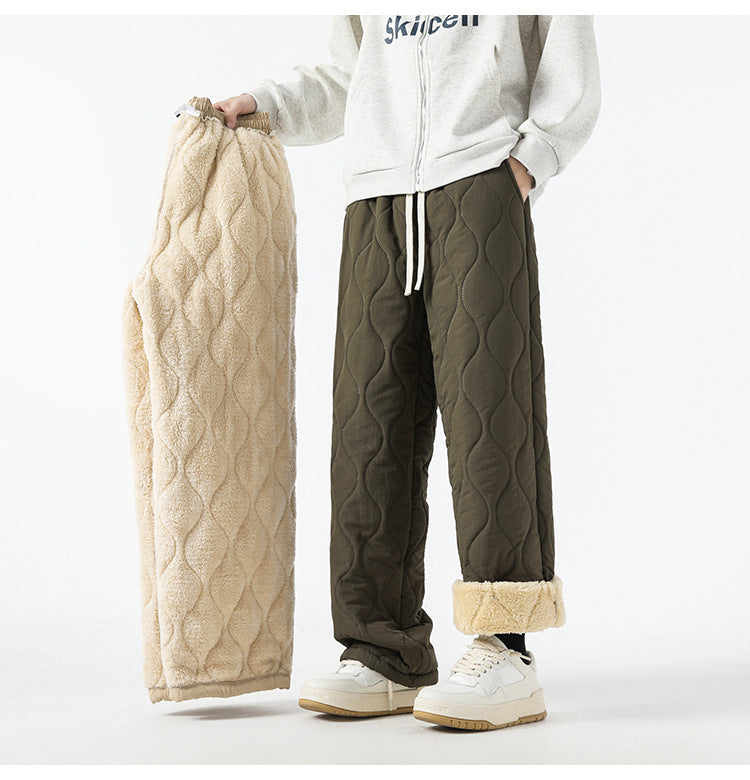 Retro Rhombus Thickened Cotton Pants Men And Women Warm Straight-leg Pants