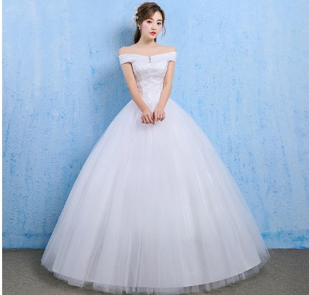 Wedding dress new bride married Korean style Qi thin one word shoulder wedding tail shoulder spring and summer models